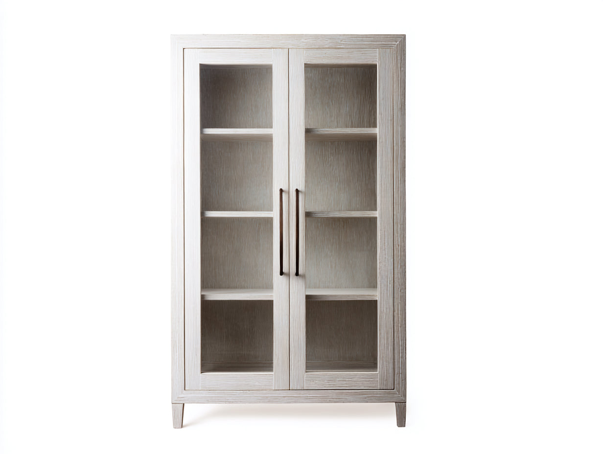 Vitrinas de madera con puertas de vidrio 80x40x180 cm - blanco envejecido - estilo clásico