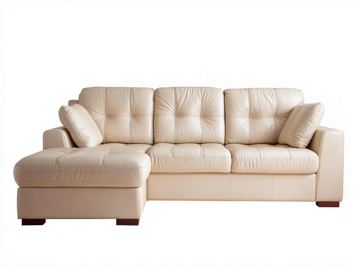 Sofás de esquina piel sintética 285x175x88 cm beige para salón estilo clásico