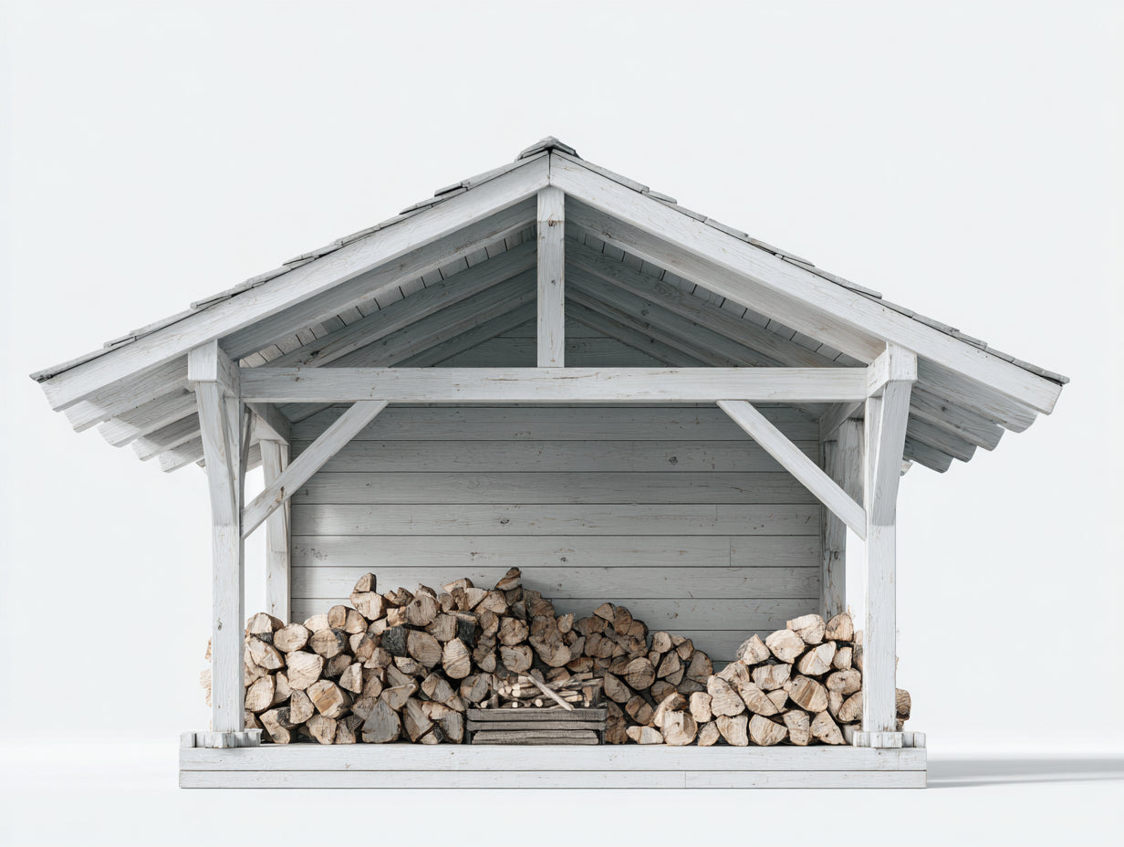 Leñero de jardín de madera 250x85x205 cm - blanco-gris - estilo rústico