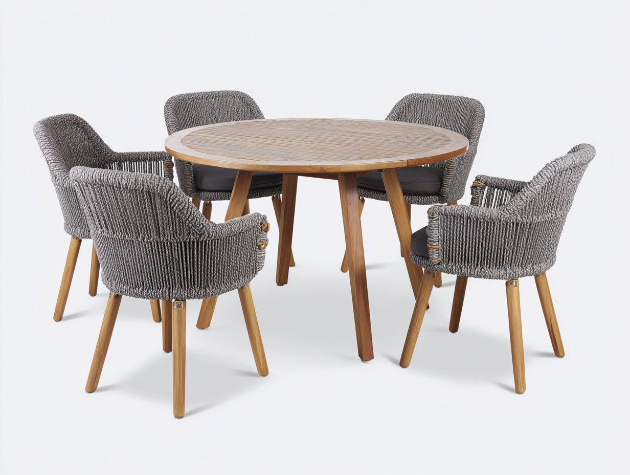 Conjuntos de comedor de jardín ratán y madera 120x120x75 cm gris-natural para exterior estilo moderno