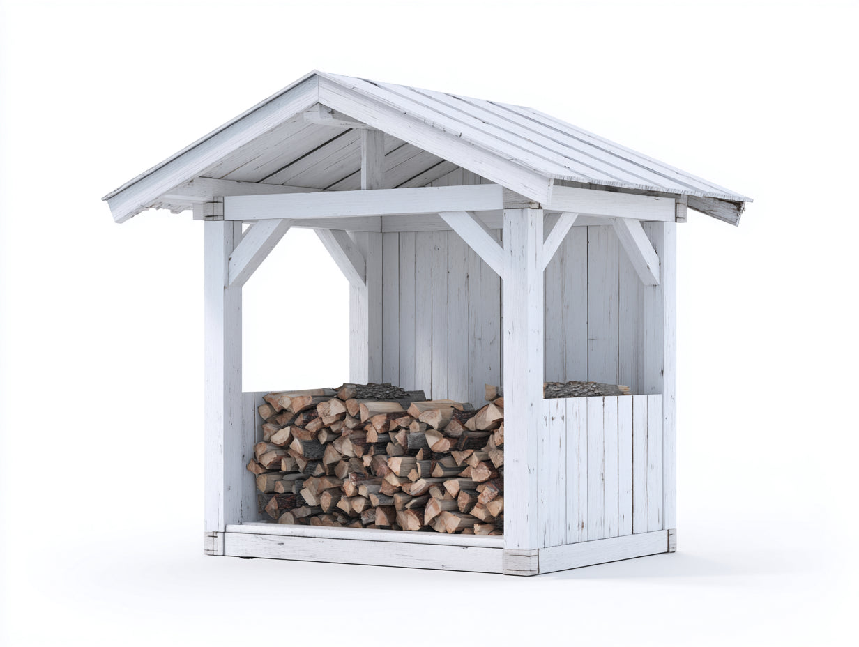 Leñero de jardín de madera 210x110x190 cm - blanco - para exterior diseño rústico
