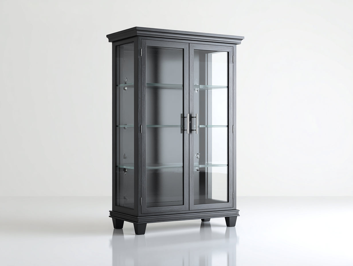 Vitrinas de madera y vidrio 90x42x155 cm - negro-plateado - para salón y comedor diseño clásico