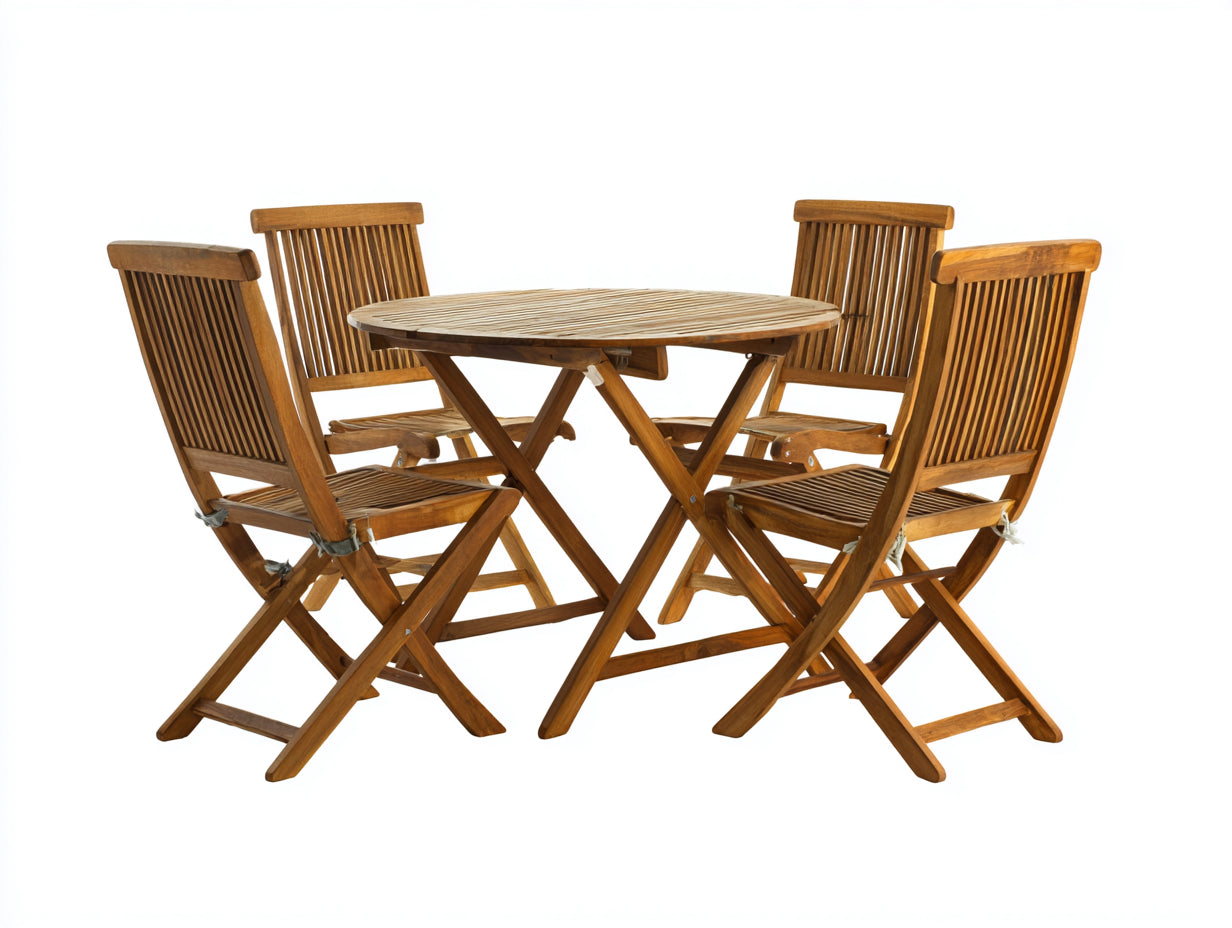 Conjuntos de comedor de jardín de madera 105x105x74 cm - marrón natural con sillas plegables - diseño clásico para exterior