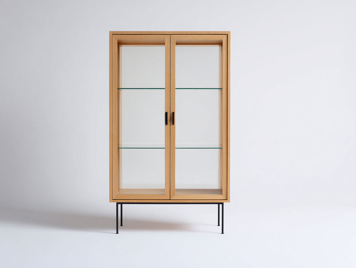 Vitrinas madera metal y vidrio 85x35x140 cm marrón-negro diseño moderno