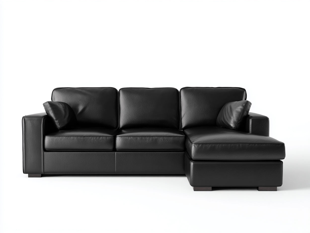 Sofás de esquina cuero sintético 255x155x80 cm negro diseño contemporáneo